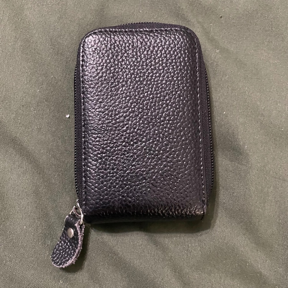 Unbranded Card Holder Wallet Unisex OS Black Pebble Grain Accordion Zip Pocket